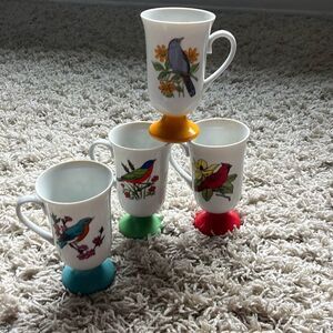 Vintage Fred Roberts Audubon Lovers Footed Bird Mugs, Set of 4